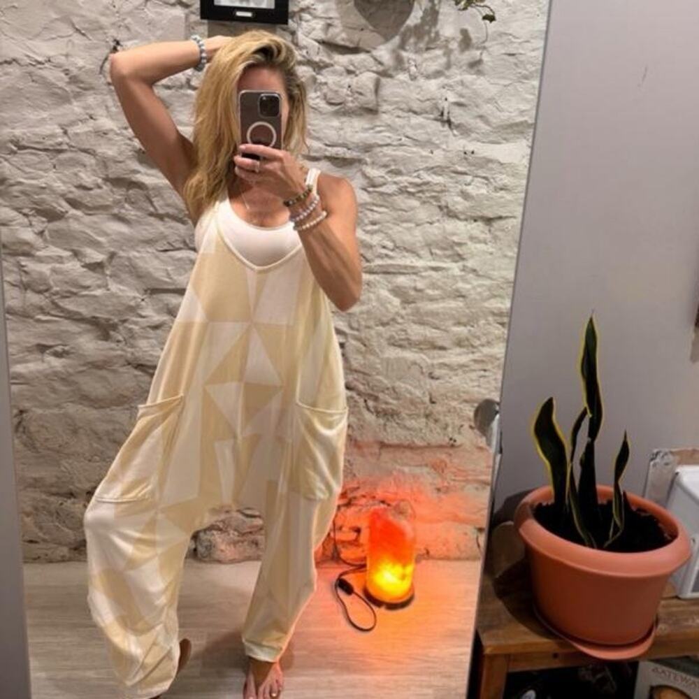 Free People Cream Jumpsuit unique design